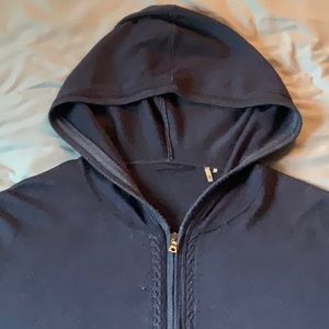 Elie Tahari Grayish-Blue Wool Hooded Zip-up Sweater Excellent Condition